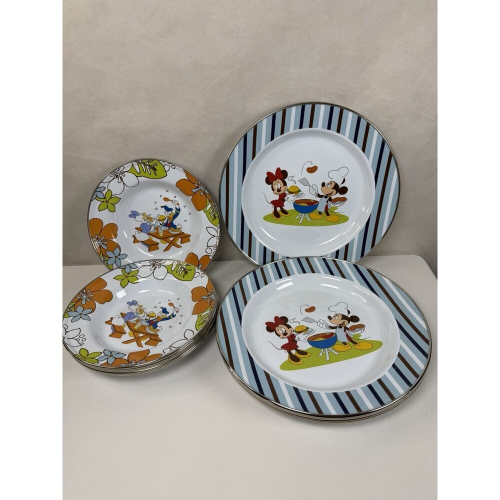 Vintage Disney Store Enamelware 12pc Set - 6 Dinner Plates & 6 Bowls NWT